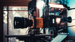 RED Komodo outfitted with Wooden Camera Accessory Kit Pro (Gold-Mount) for RED KOMODO, Teradek Bolt 4K, and SmallHD Cine 7. Photo courtesy of Phil Holland