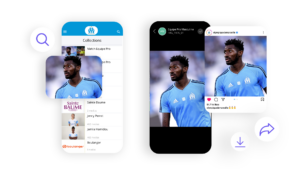 Mobile app view with Marseille’s search, download & share image flow.